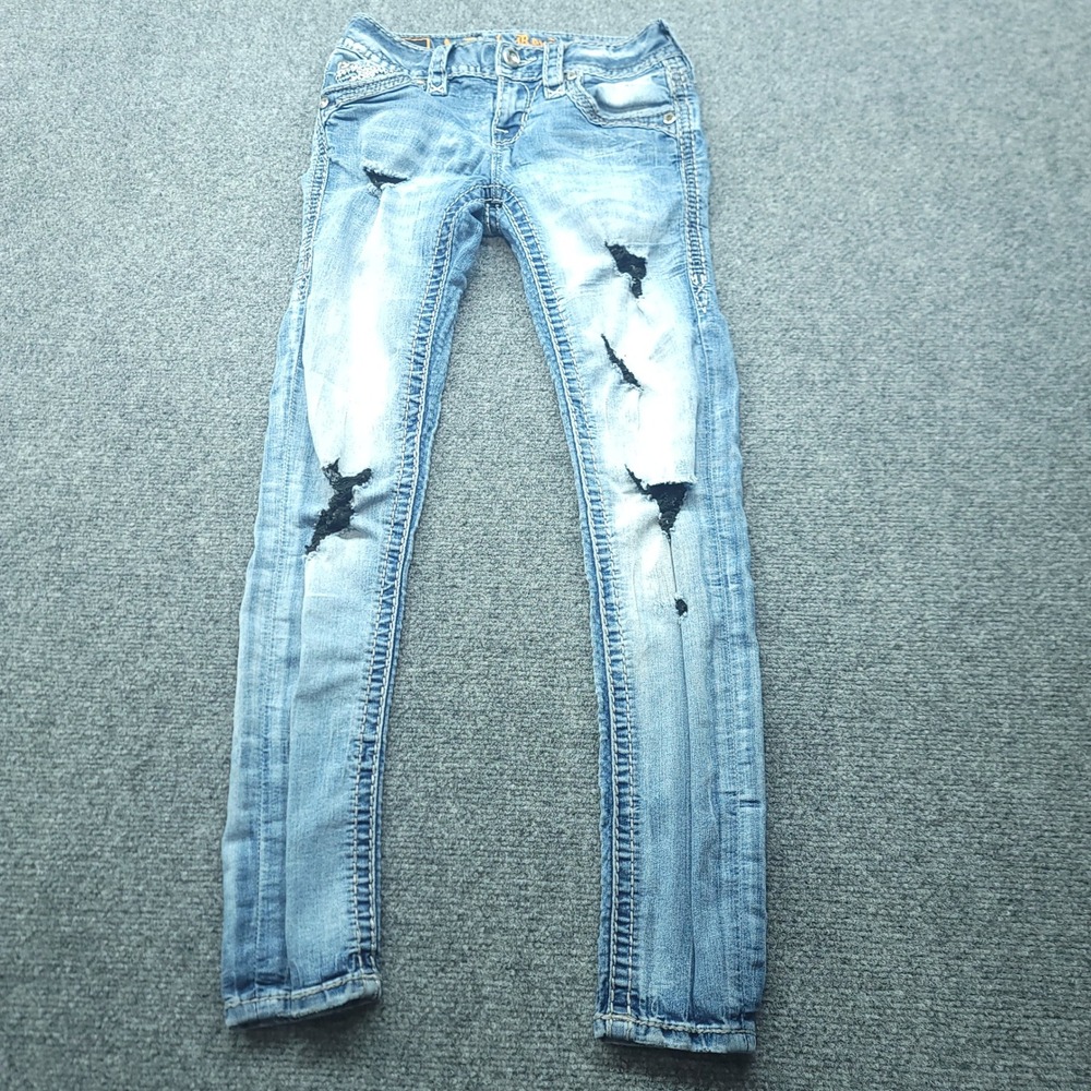Rock Revival Yui Skinny Jeans Light Wash Distressed Rhinestone 24 EP9116S213